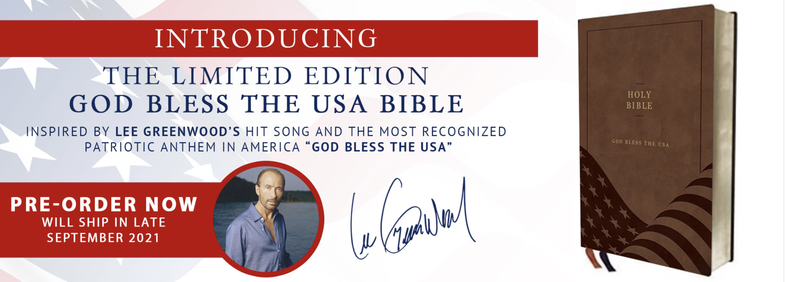 A screenshot of the God Bless the USA Bible website showing Lee Greenwood’s endorsement.